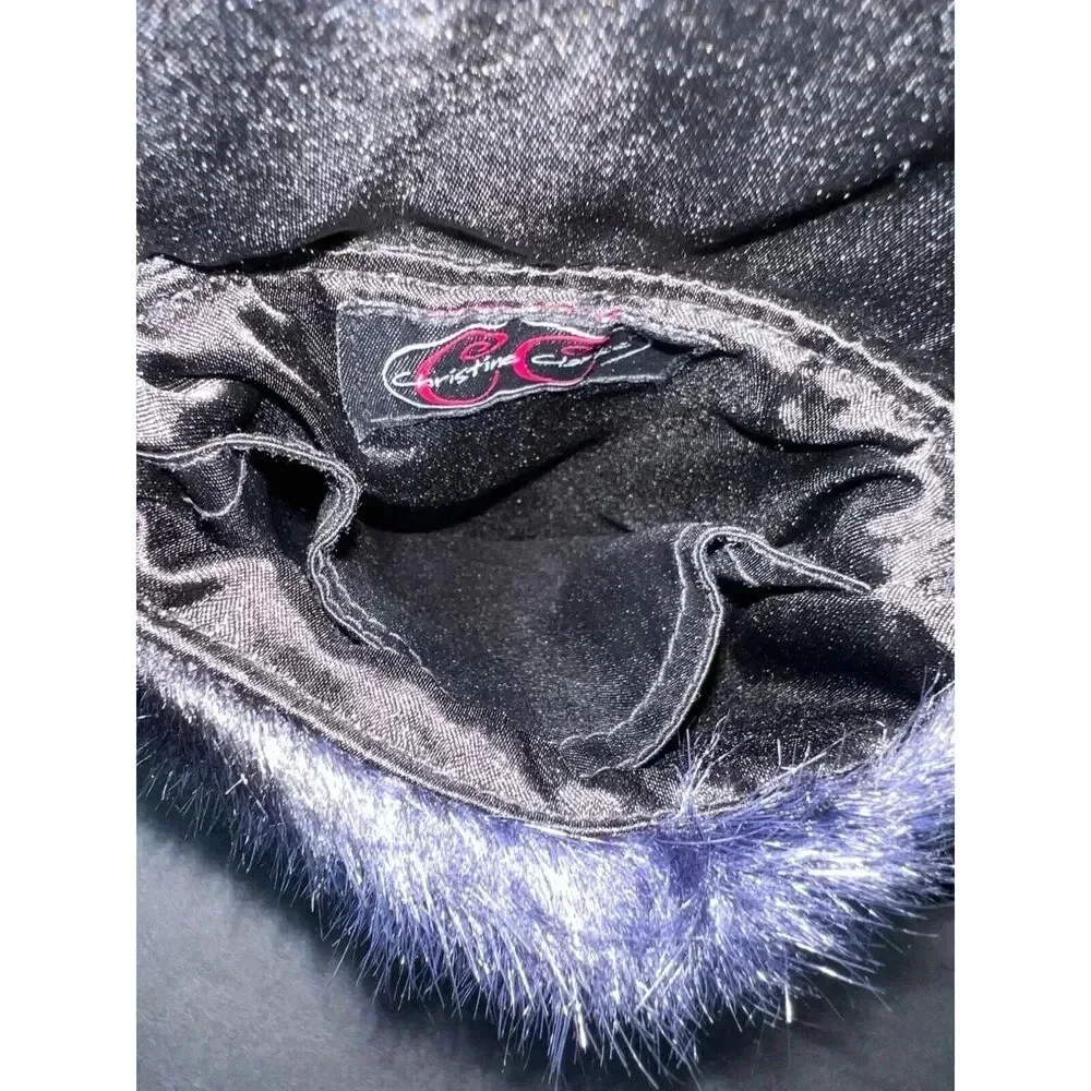 Vintage Christine Clarke faux fur mink purse crossbody satchel bag blue artsy
